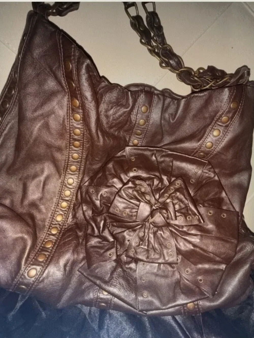 🩷 Y2K Betsey Johnson Brown Leather Slouchy Studded Hobo Bag
